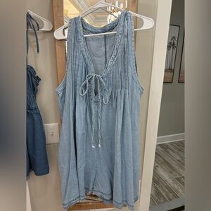 Amazon Blue Sleeveless Jumpsuit with Lace-Up Detail